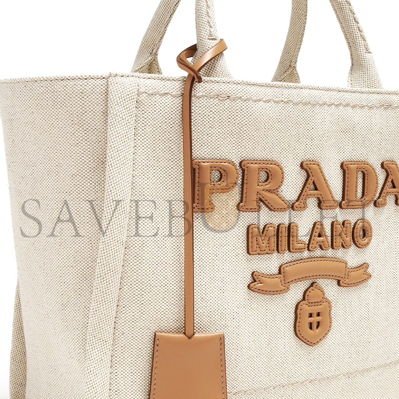 PRADA BRAND-TYPOGRAPHY LINEN-BLEND TOTE BAG 1BG474 (31*24*13cm)